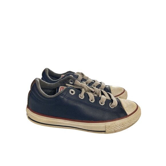 Converse All Star Junior kids Size 1 Blue Leather Rubber Sole Sneakers shoes - Picture 5 of 8